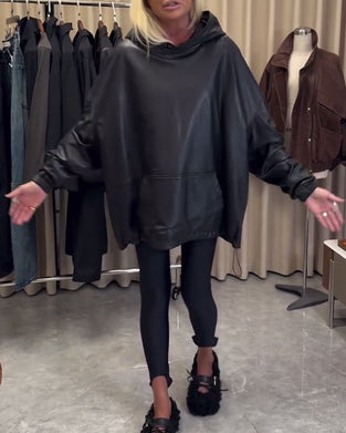 Losse Hoodie Van Pu-Leer
