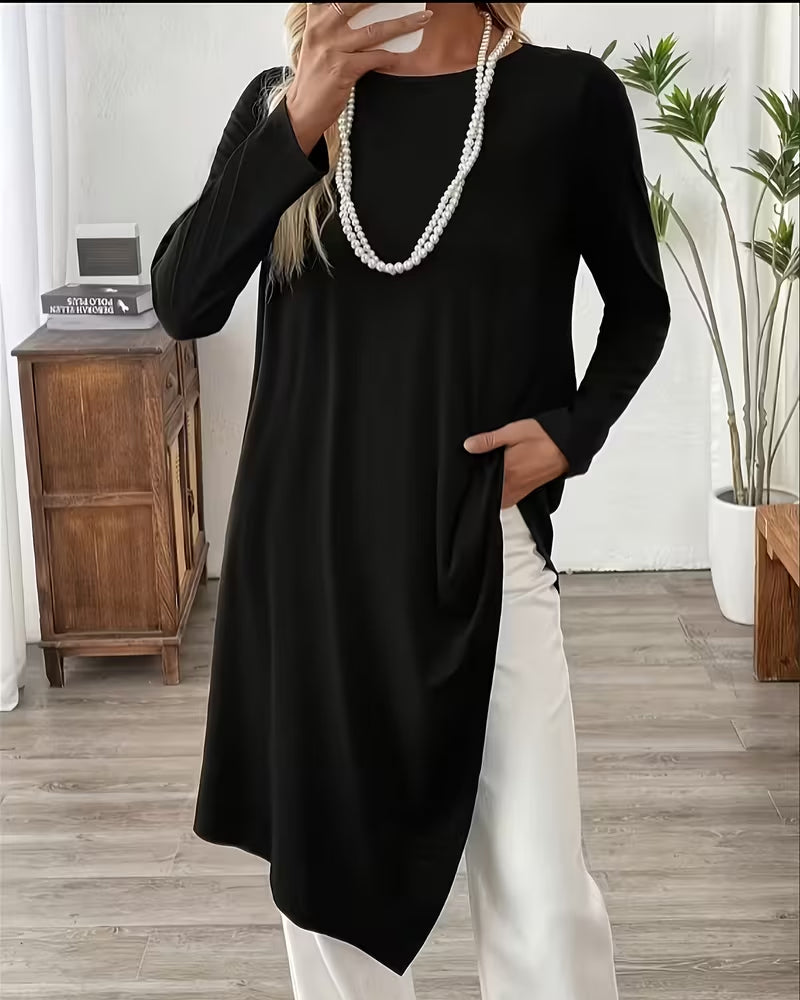 Top Asymmetrisch Middenlang Effen