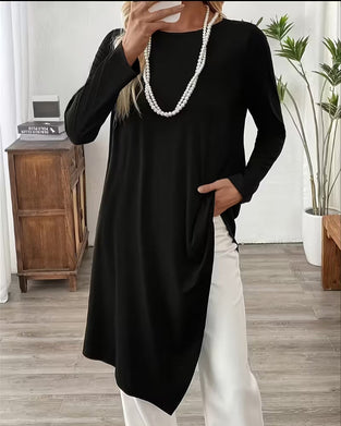 Top Asymmetrisch Middenlang Effen