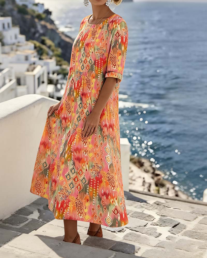 Jurk Ronde Hals Resort Print