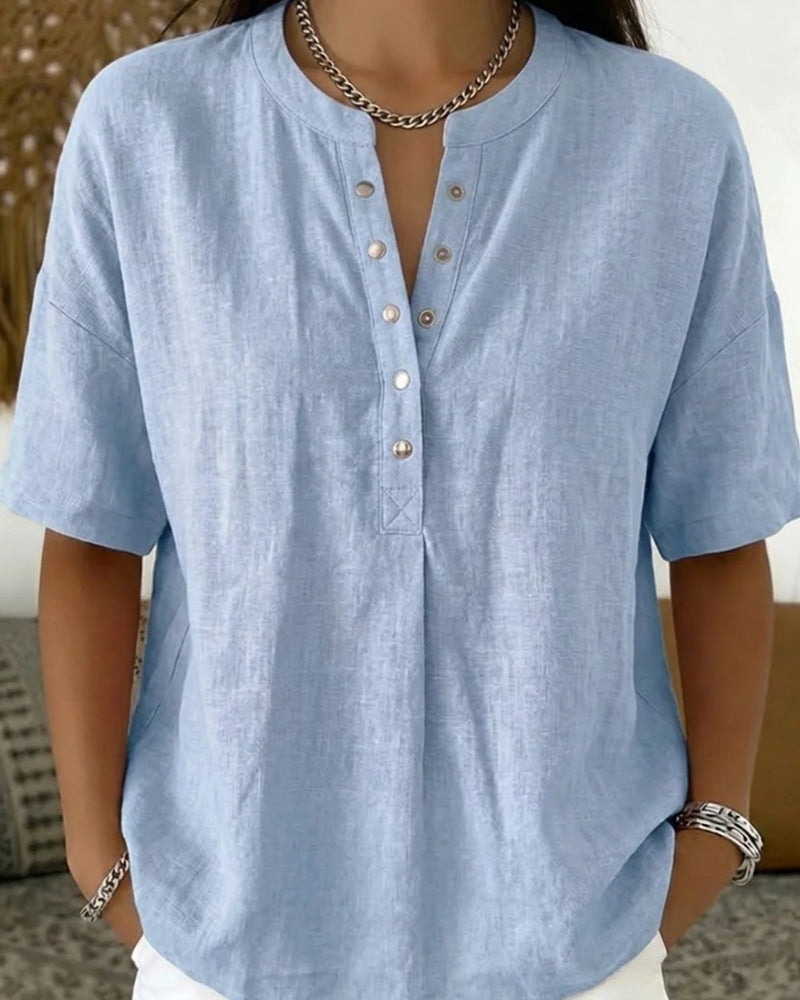 Blouse Effen Kleur Casual Kort Mouw