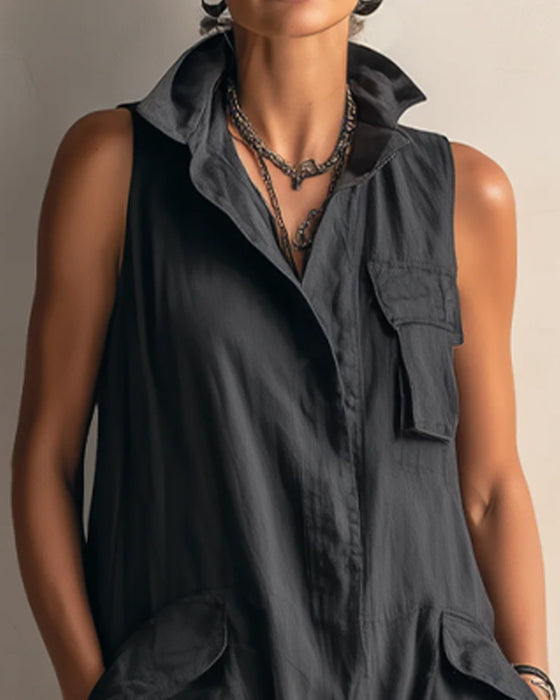 Jumpsuit Knoopsgat Mouwloos Zak Cargo