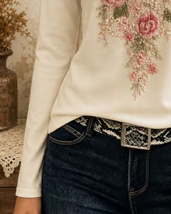 T-Shirt Lange Mouw V-Hals Bloemen