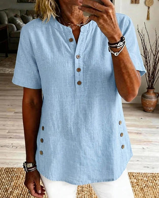 Blouse Effen Loszittend Korte Mouw
