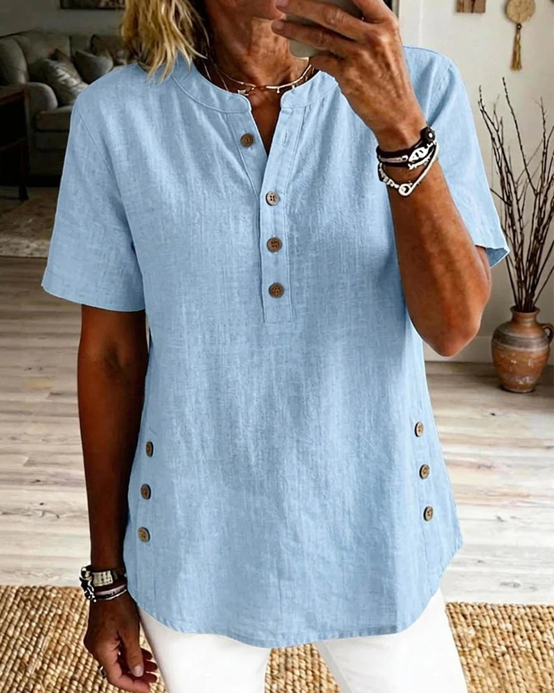 Blouse Effen Loszittend Korte Mouw