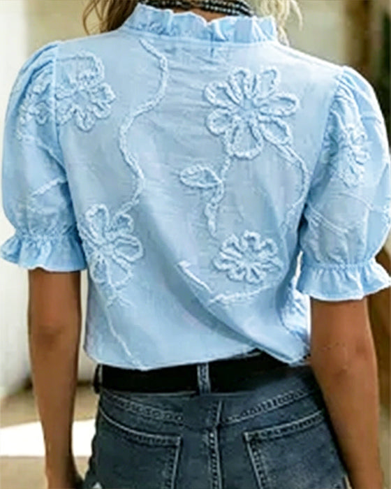 Blouse V-Hals Ruche Rand Pofmouw