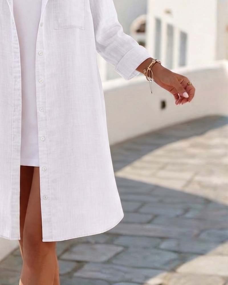 Jurk Rever Knoop Lang Shirt