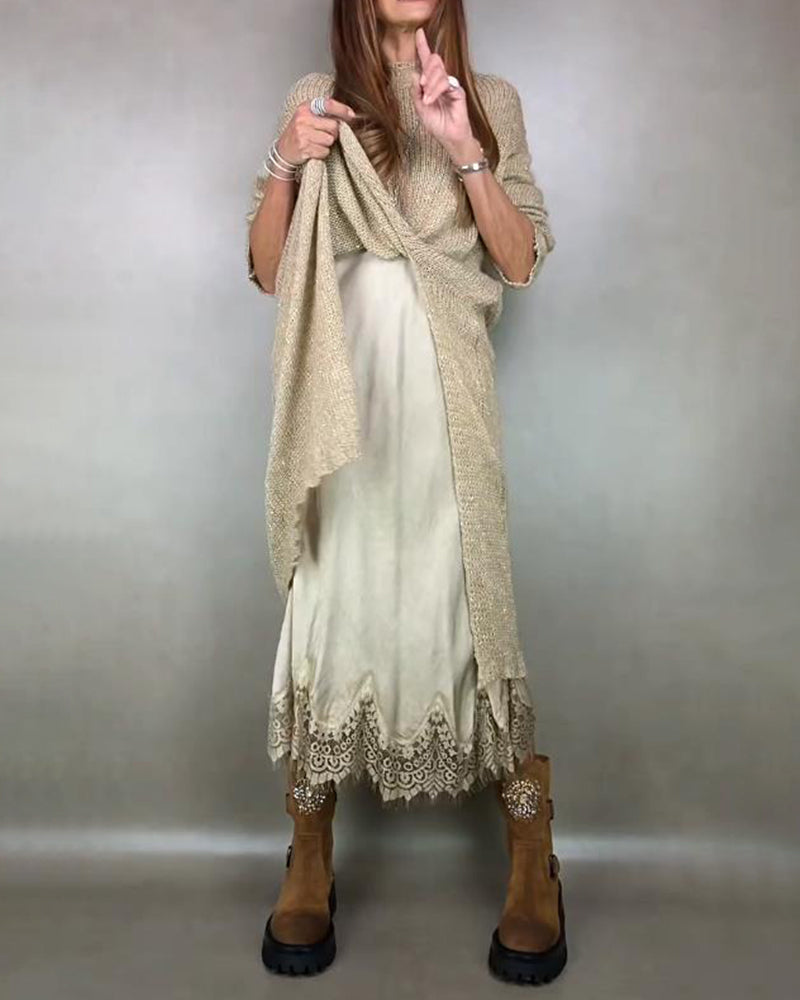 Tweedelige Set Met Gebreide Jurk En Kant Cami - Jurk