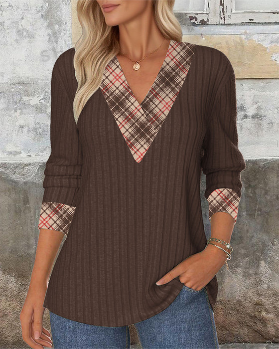 Trui V-Hals Panelled Ruit Gebreid