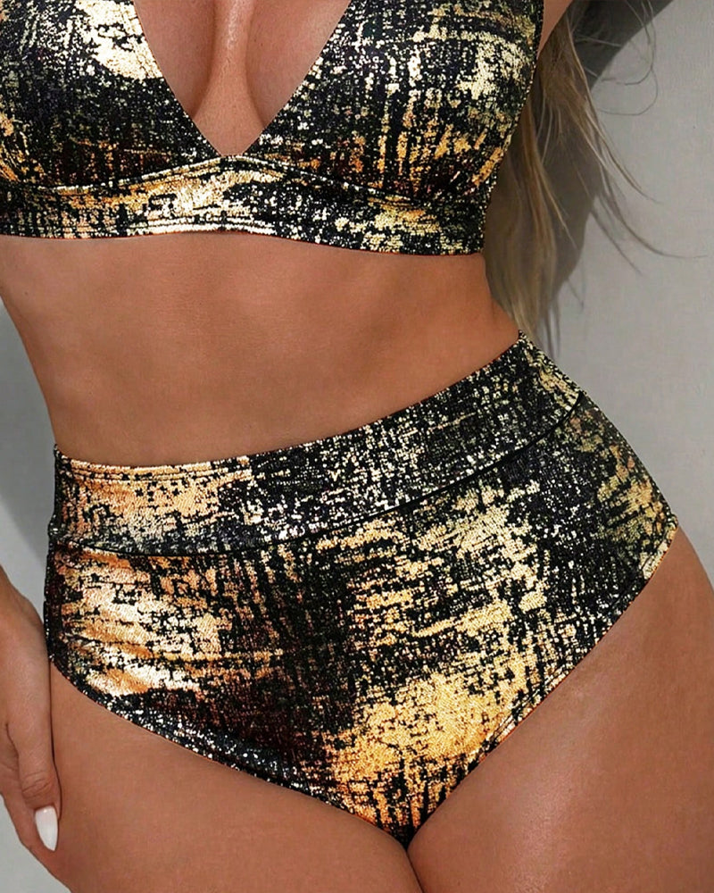 Bikini Goud Glanzend Hoge Taille