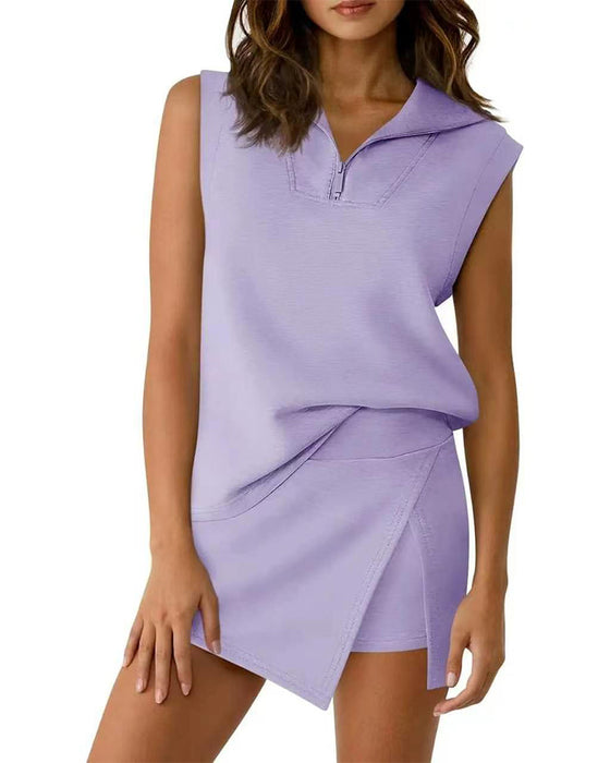 Tweedelig Set Rits Mouwloze Top Skort