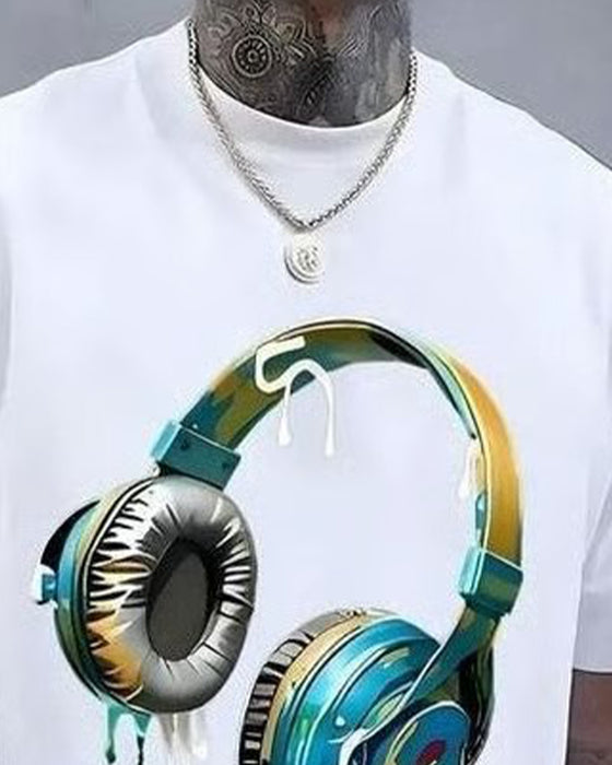 Heren T-Shirt Graffiti Hoofdtelefoonprint