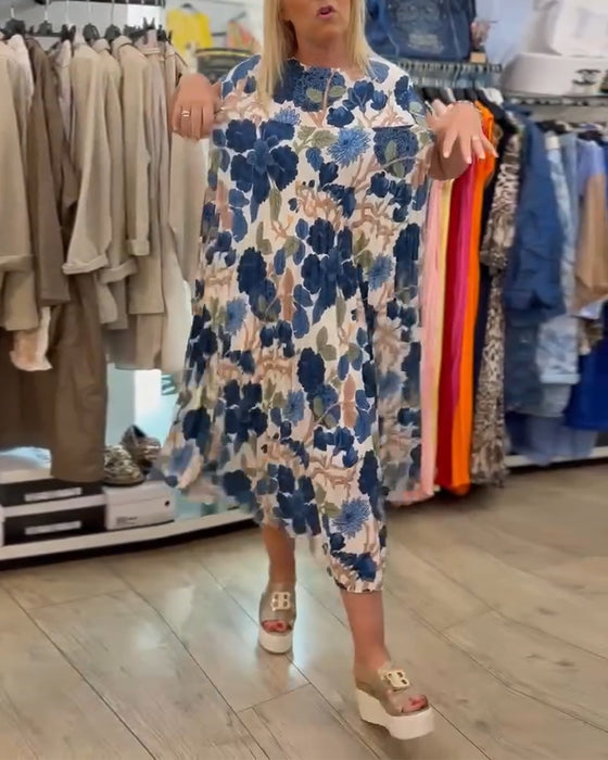 Jurk Ronde Hals Bloemenprint Elegant