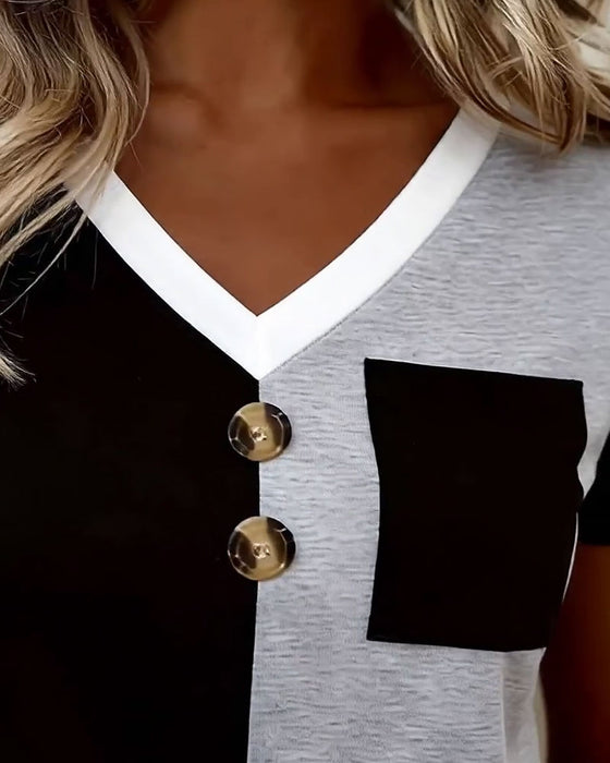 T-Shirt V-Hals Contrast Zak