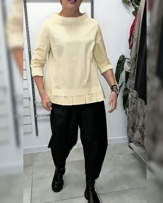 100% Katoen Bloes Wijde Kraag Effen Kleur Casual