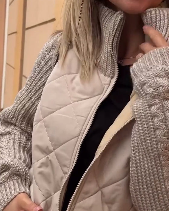 Effen kleur jas met hoge kraag en ritssluiting