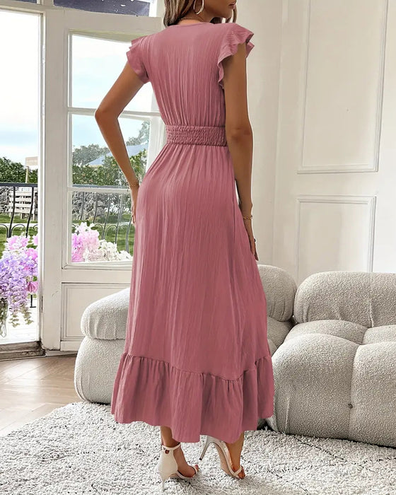 Jurk V-Hals Effen Kleur Taillering