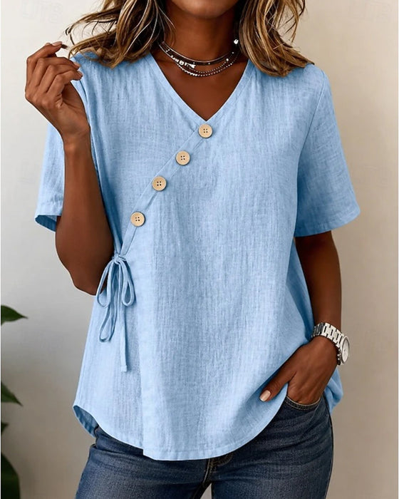 Blouse V-Hals Knoop Kruis Stropdas