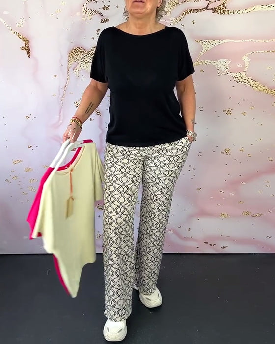 Effen gekleurd casual T-shirt met ronde hals