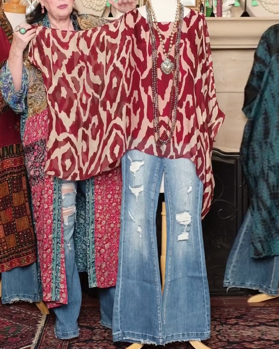 Blouse Vleermuismouw Print Lange Mouw