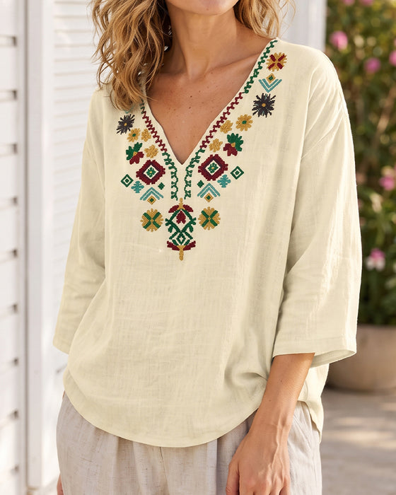 Blouse V-Hals Bohemien Bedrukt