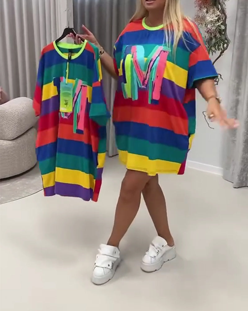 Jurk Regenboog Gestreept Letter