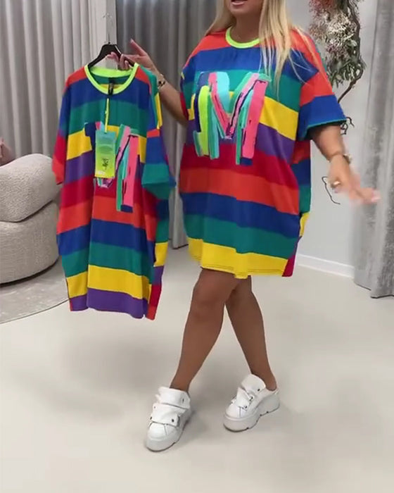 Jurk Regenboog Gestreept Letter