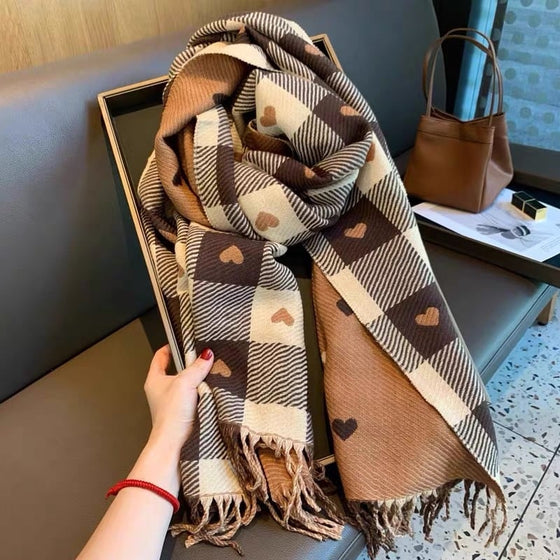 Cozy Heart Plaid Scarf – Zachte Winterwrap Voor Meisjes Of Koppels