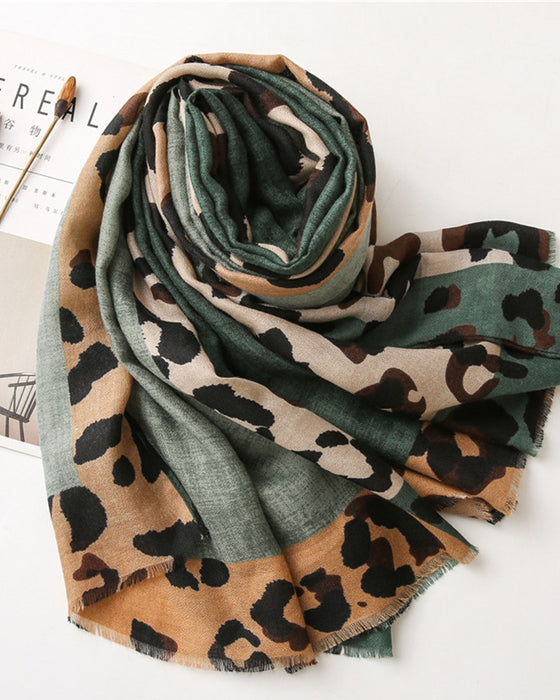 Dames Sjaal Luipaard Patchwork Print Franje Omslagdoek