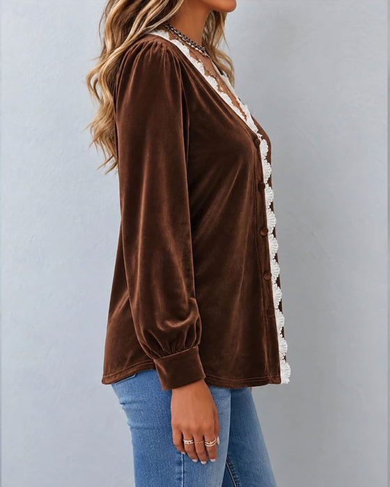 Blouse Fluweel Kant Spliced