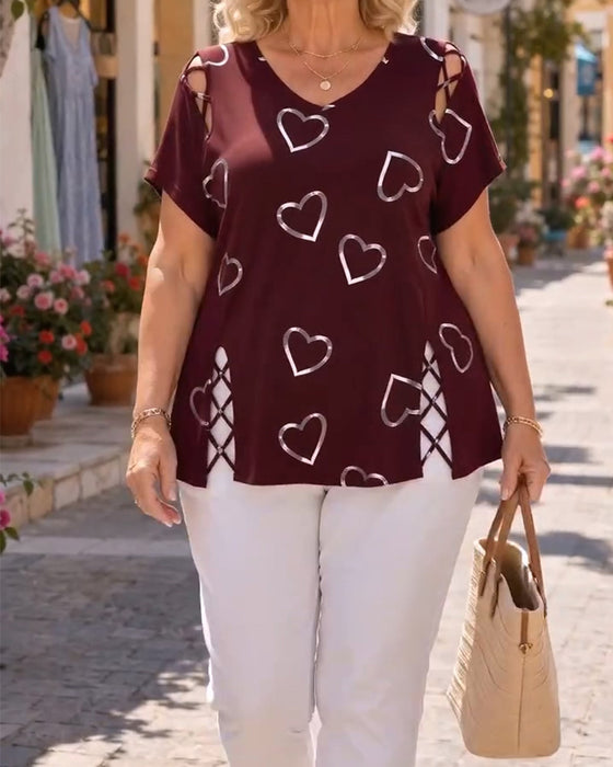 T-Shirt Hartpatroon Geënt Korte Mouw