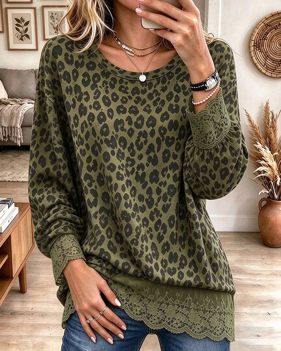 Blouse Kantenpaneel Luipaardprint