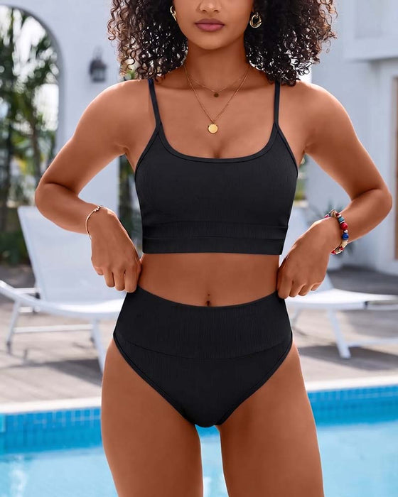 Bikini Effen U Hals Hoge Taille