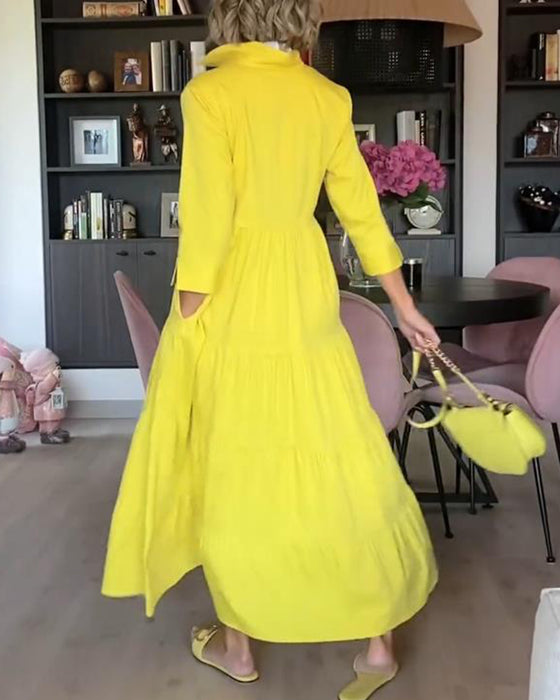 Casual patchwork jurk met reverszak en effen kleur