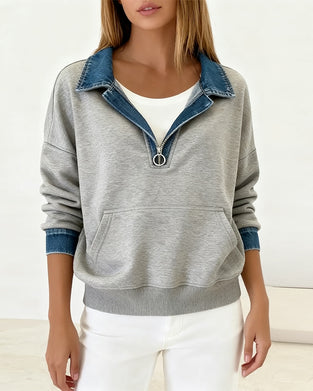 Sweatshirt Met Reverskraag En Contraststiksels