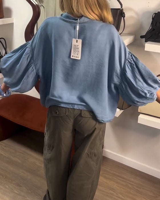 Blouse Pof Mouw Kort Gekraagd