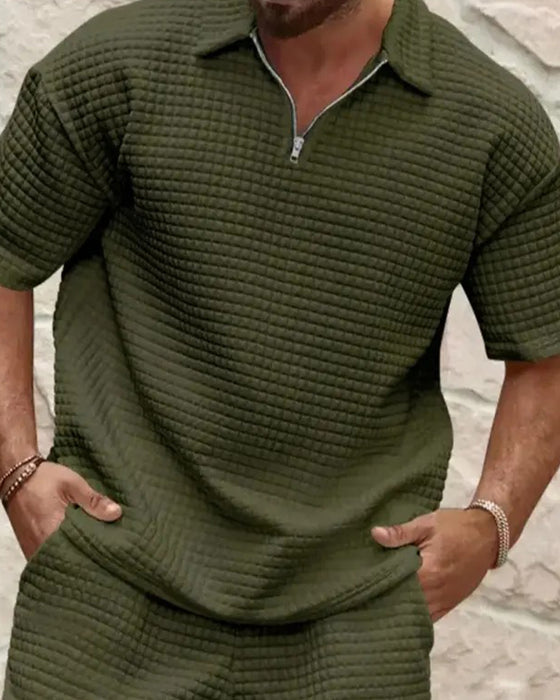 Set Polo Kraag Rits Wafel Textuur Shorts