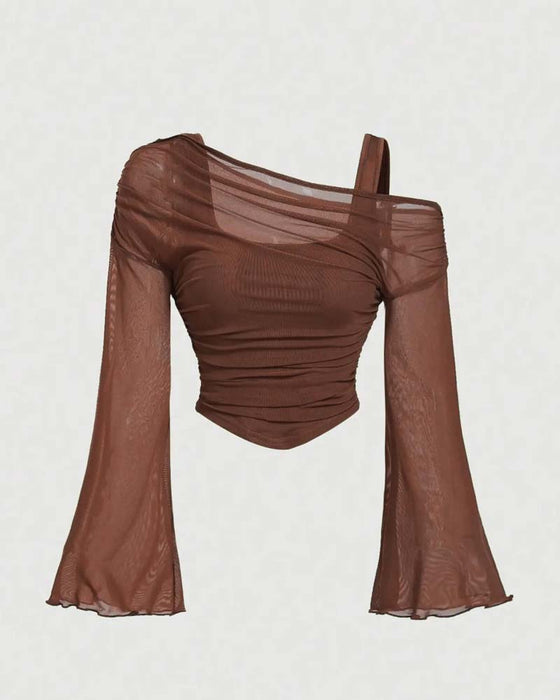 Blouse Gaas Geruwd Lange Mouw Cami