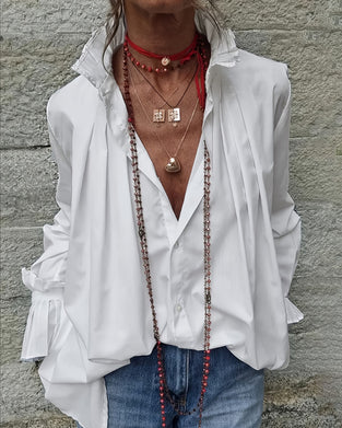 Overhemd Geplooid Mandarin Kraag Designer Mode