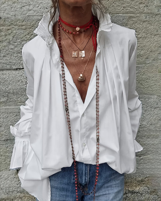 Overhemd Geplooid Mandarin Kraag Designer Mode