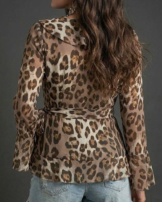 Blouse Ruffle Mouw Luipaard Print