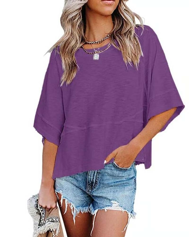 T-Shirt Paneel Effen Kleur Uitlopende Mouw