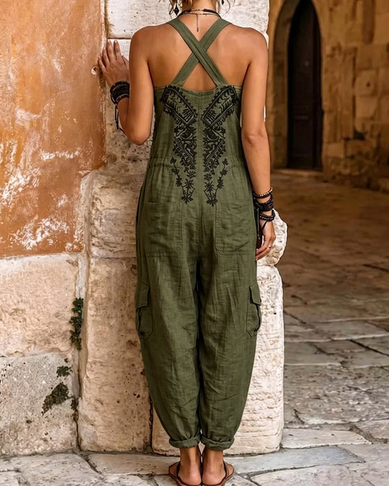 Casual Jumpsuit Met Zakken En Print
