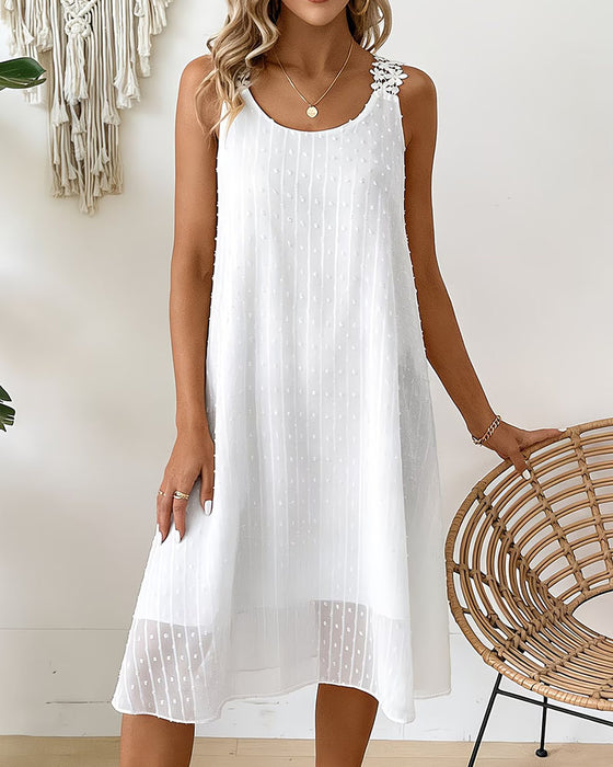 Tankjurk Stippenjacquard Bloemenkant Bandjes