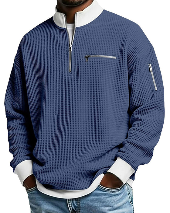 Sweatshirt Staande Kraag Contrastrerend Rits
