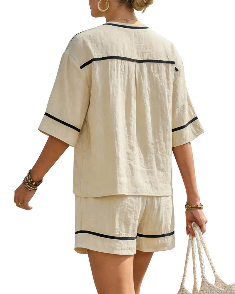 Set V-Hals Contrast Casual Los