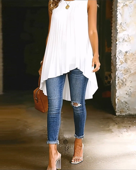 Blouse Mouwloos Geplooid Onregelmatig