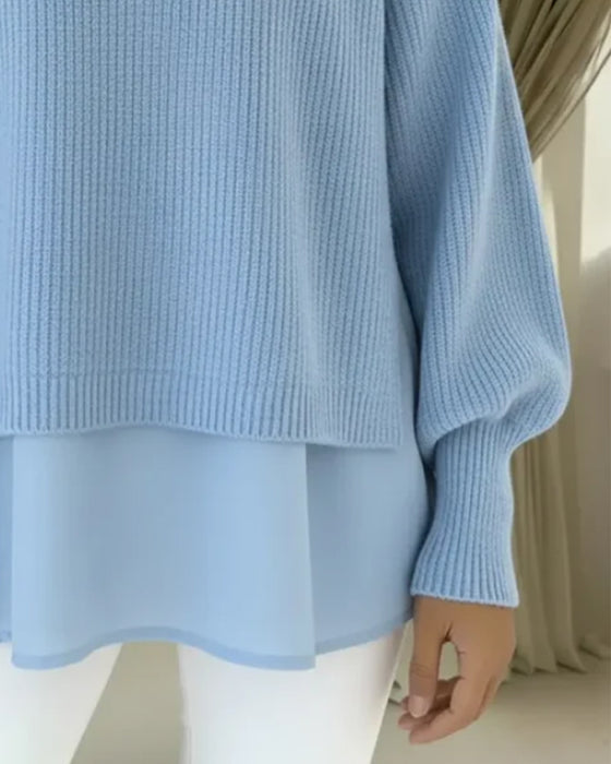 Wijdvallende Trui In Patchwork En Effen Kleur