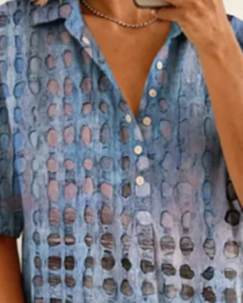 Blouse Stippenprint Knoop Half Knoopsluiting