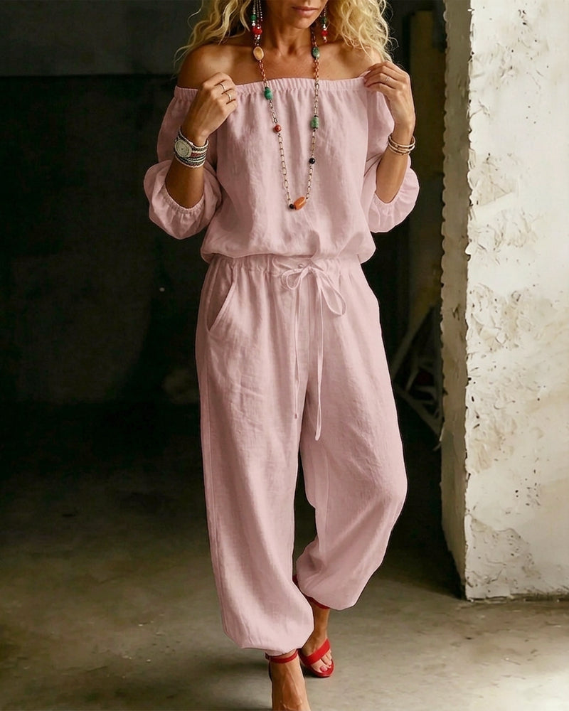 Jumpsuit Off-Shoulder Strik In De Taille Getailleerde Taille